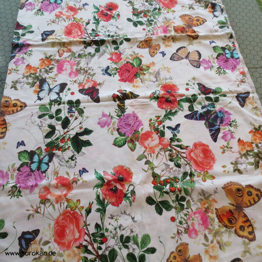 Baumwolljersey Juni, Rosen, Erdbeeren, Schmetterlinge, Mohn