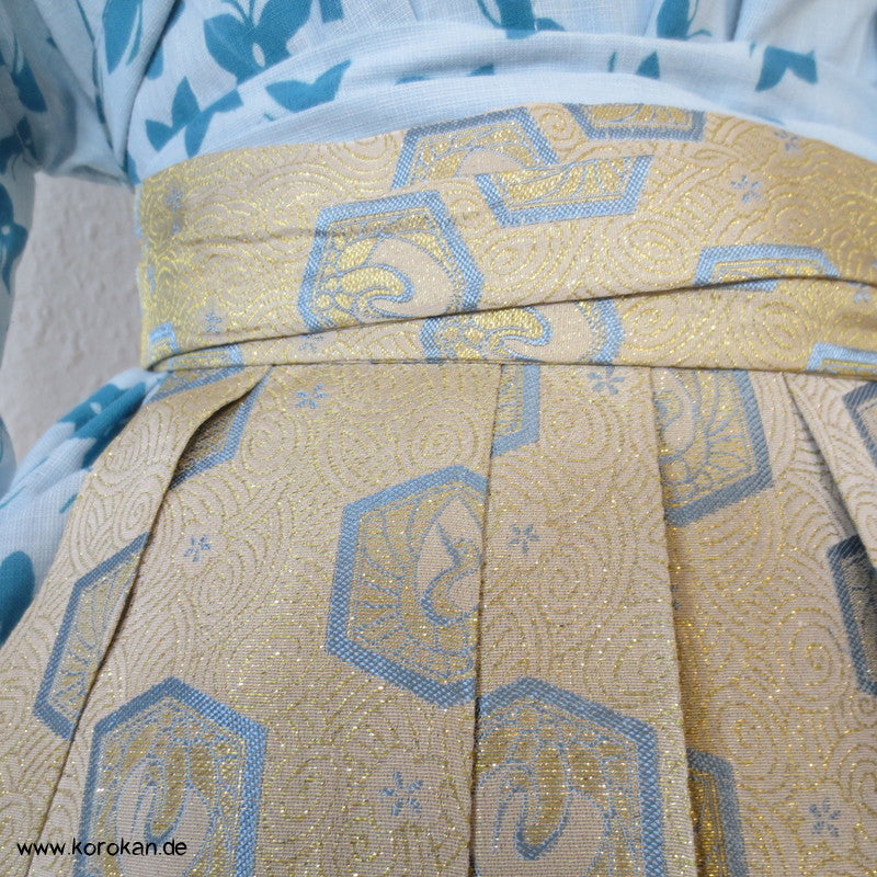 hellblau - goldene Brokat Hakama - für kleine Jungen