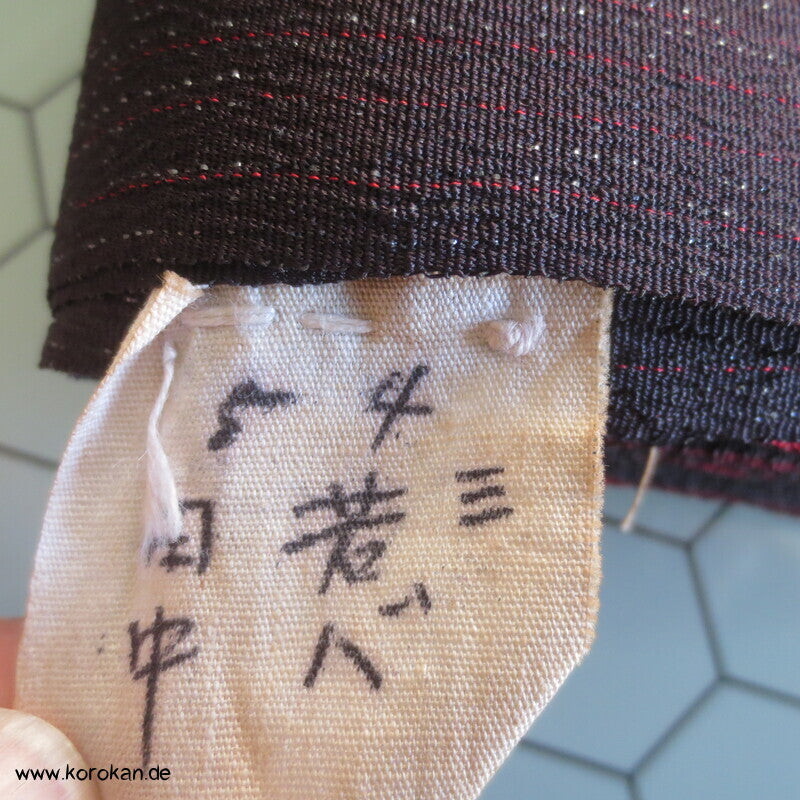 Lurex - Urushi Seiden Kimono Araihari, rot schwarz silber Ombré