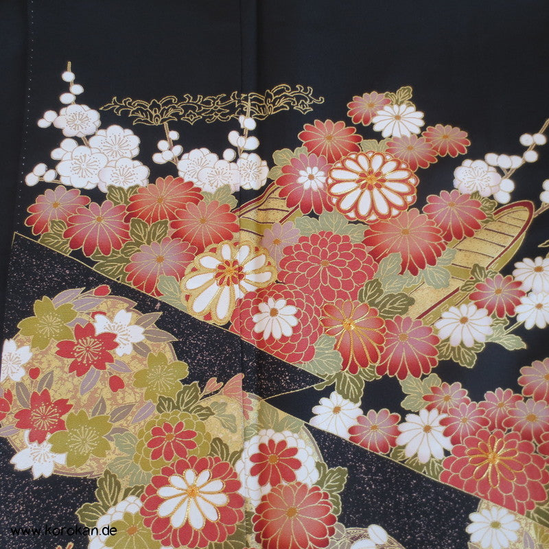 Mandarinenten und Chrysanthemen Tomesode Seiden Kimono