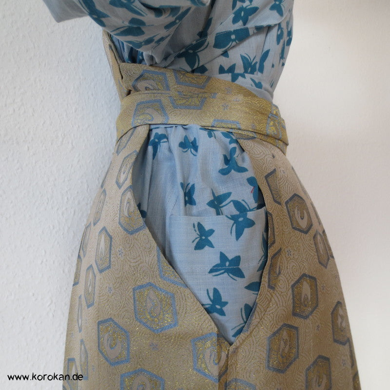 hellblau - goldene Brokat Hakama - für kleine Jungen