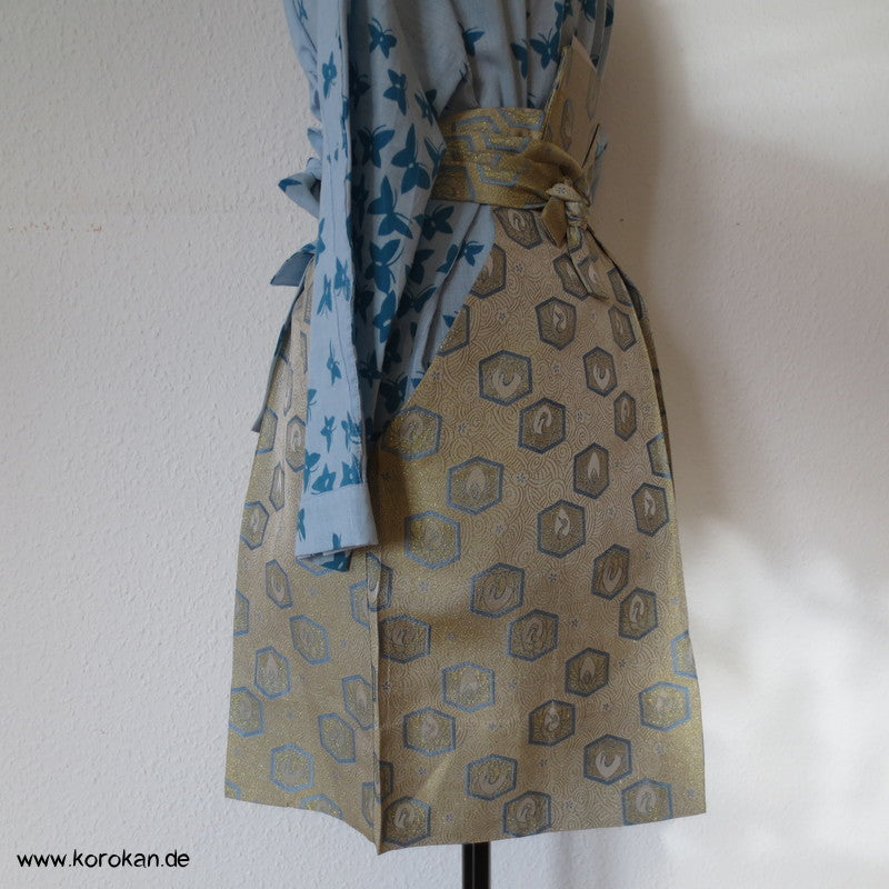 hellblau - goldene Brokat Hakama - für kleine Jungen