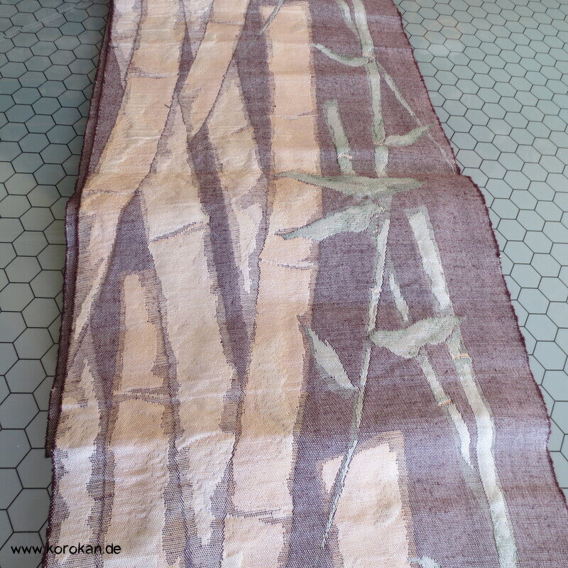 Fukuro / Nagoya Obi grob gewebte Seide mit Bambusmuster