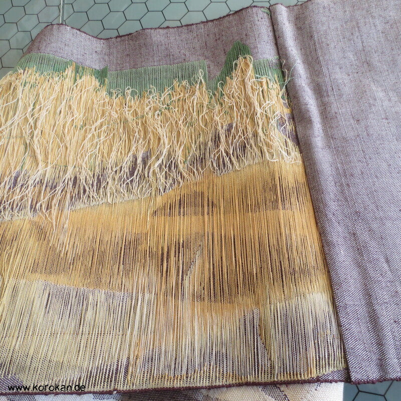 Fukuro / Nagoya Obi grob gewebte Seide mit Bambusmuster