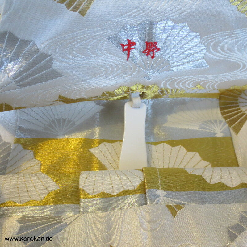 gold und silber Fächer Seidenbrokat Hakama - Umanori Hosen-Typ für Kimono