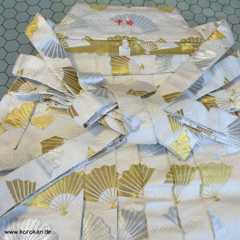 gold und silber Fächer Seidenbrokat Hakama - Umanori Hosen-Typ für Kimono
