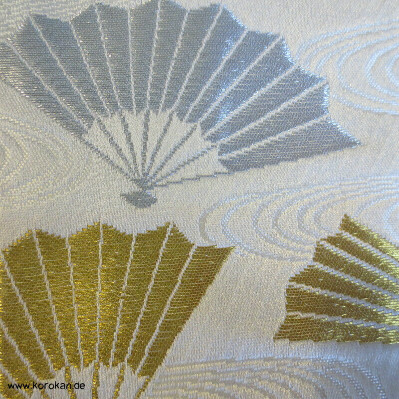 gold und silber Fächer Seidenbrokat Hakama - Umanori Hosen-Typ für Kimono