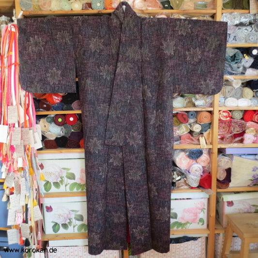 dunkles Ahornblatt Hitoe Mawata Tsumugi Kimono