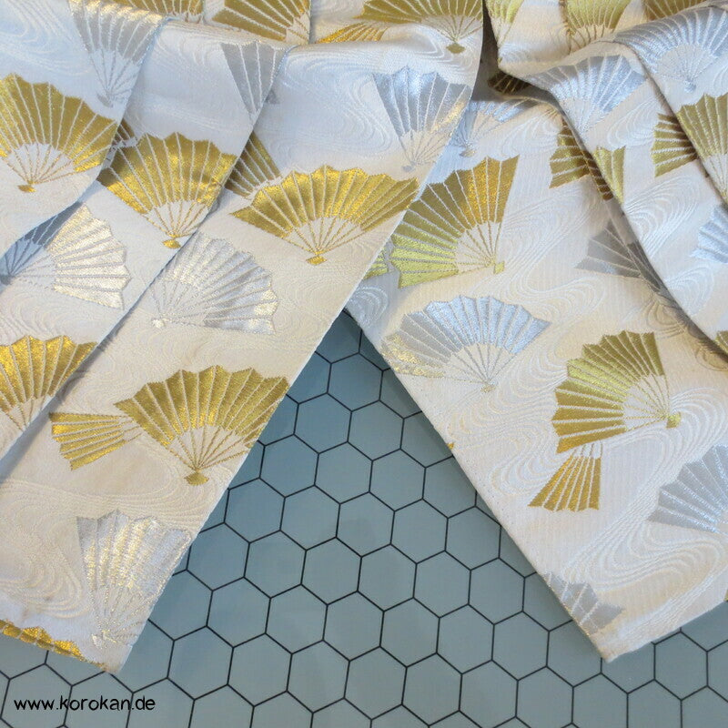 gold und silber Fächer Seidenbrokat Hakama - Umanori Hosen-Typ für Kimono