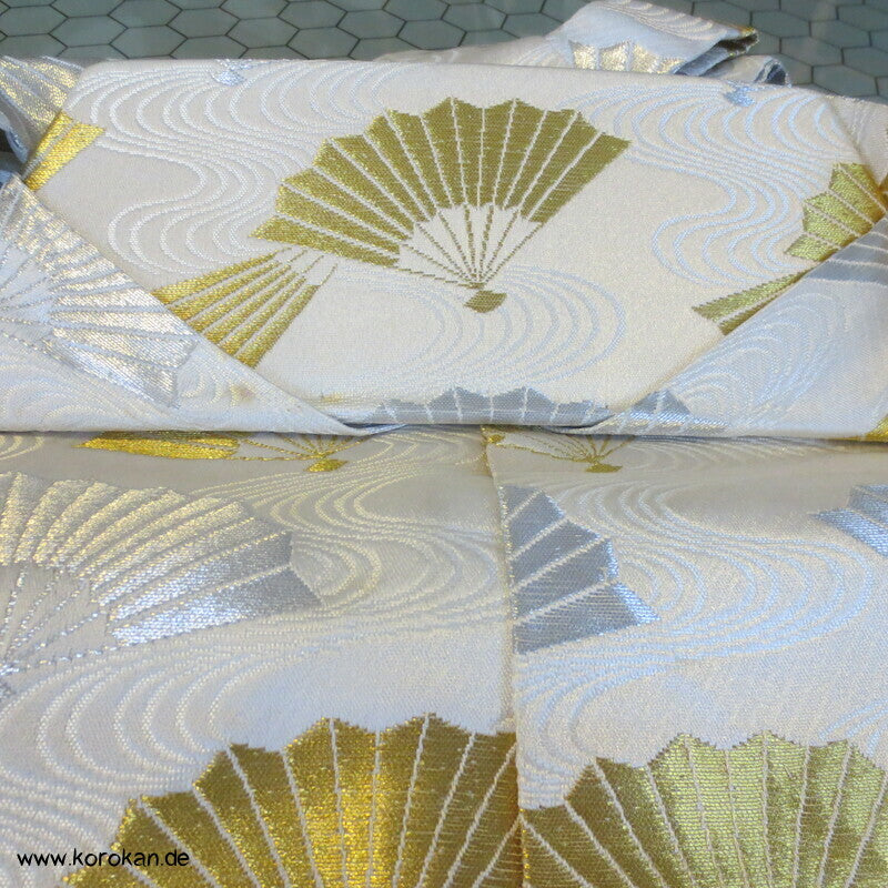 gold und silber Fächer Seidenbrokat Hakama - Umanori Hosen-Typ für Kimono