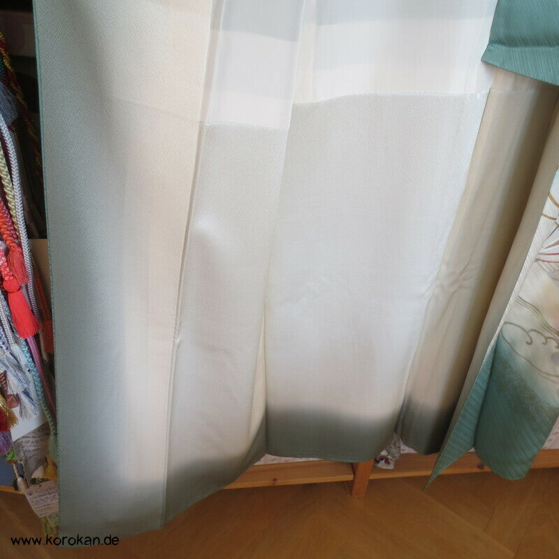 Tsukesage Kimono Seide handgemalte Fächer auf meergrün