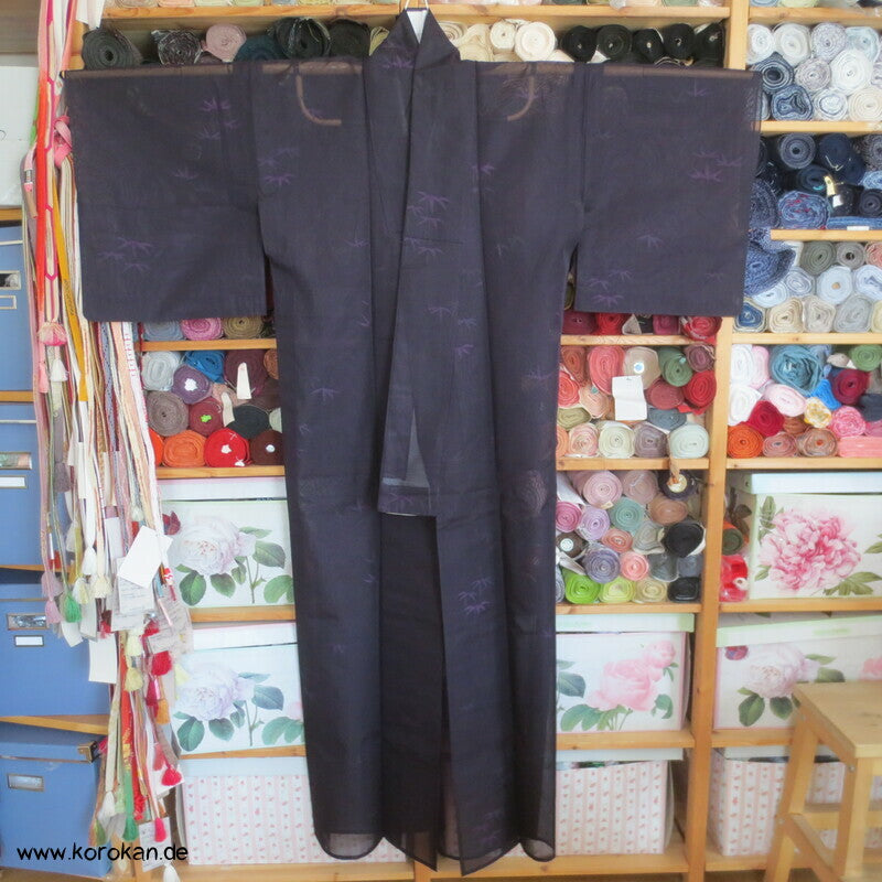 violetter Bambus Hitoe ungefütterter Kimono Sha Seide