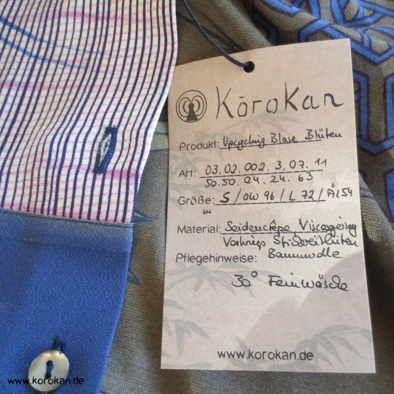 Blüten, Kanji, Stickerei, Seide, Viscose, Baumwolljersey Zero Waste langarm Bluse