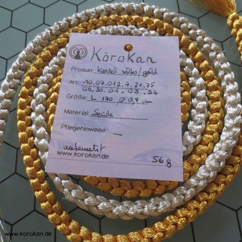 Seiden Obijime Kimonoband, rund, gold silber halb und halb