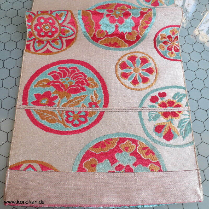 Araihari antiker Seidenbrokat Kimono Obi bunte Spiegel Stoff