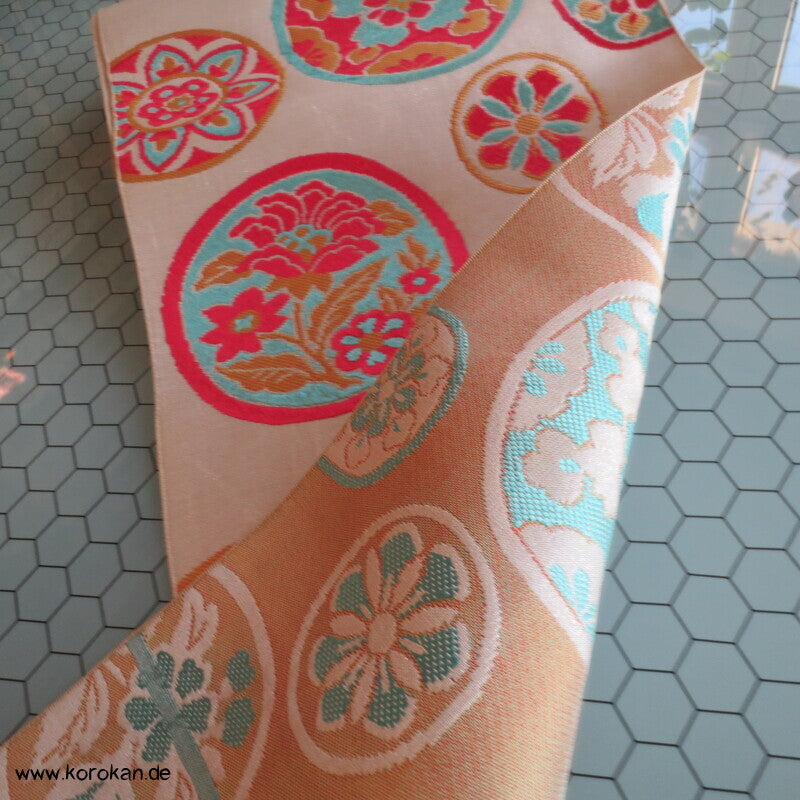 Araihari antiker Seidenbrokat Kimono Obi bunte Spiegel Stoff