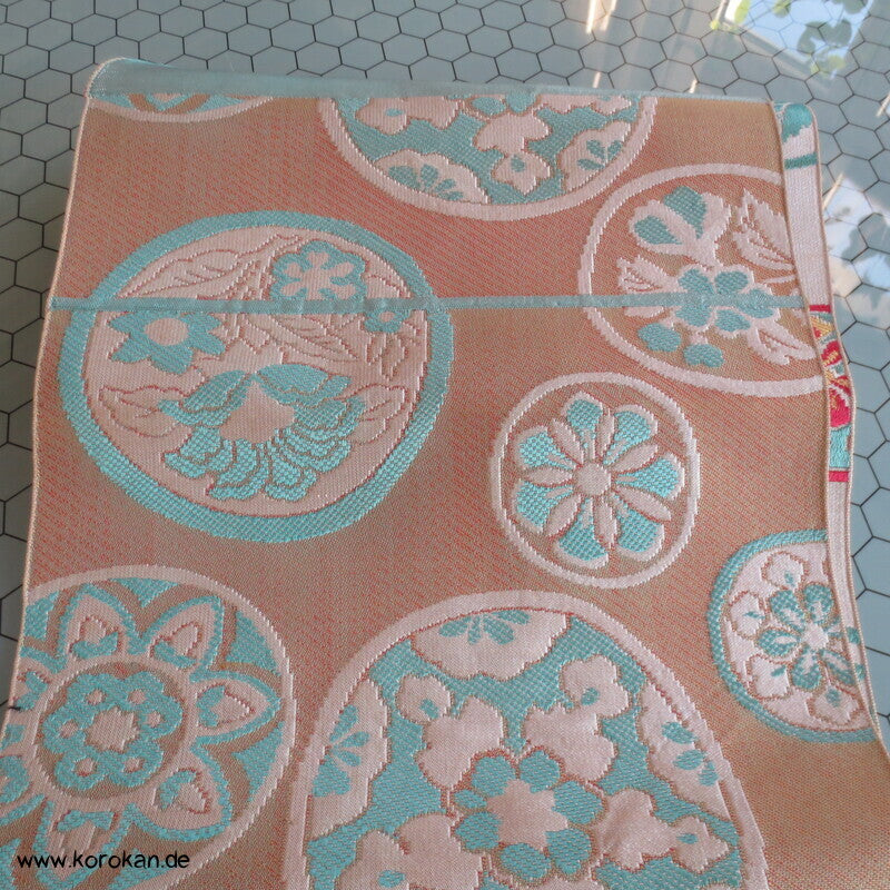 Araihari antiker Seidenbrokat Kimono Obi bunte Spiegel Stoff