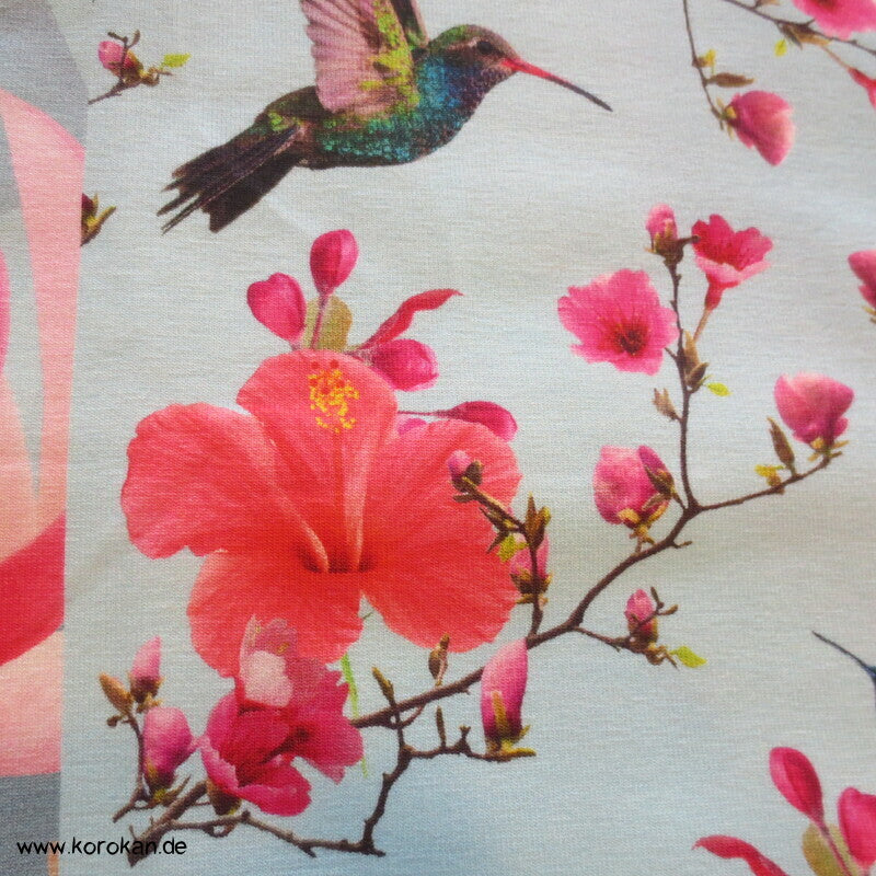 T Shirt Panel Kolibri Magnolien, Hibiskus