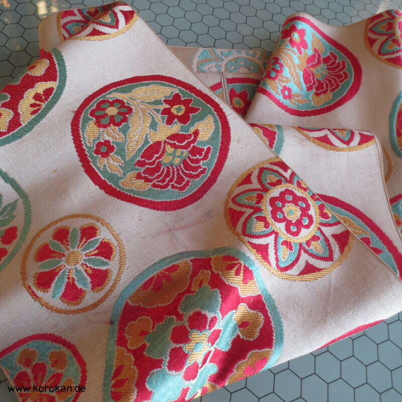 Araihari antiker Seidenbrokat Kimono Obi bunte Spiegel Stoff