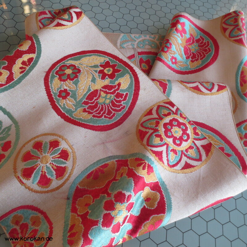 Araihari antiker Seidenbrokat Kimono Obi bunte Spiegel Stoff