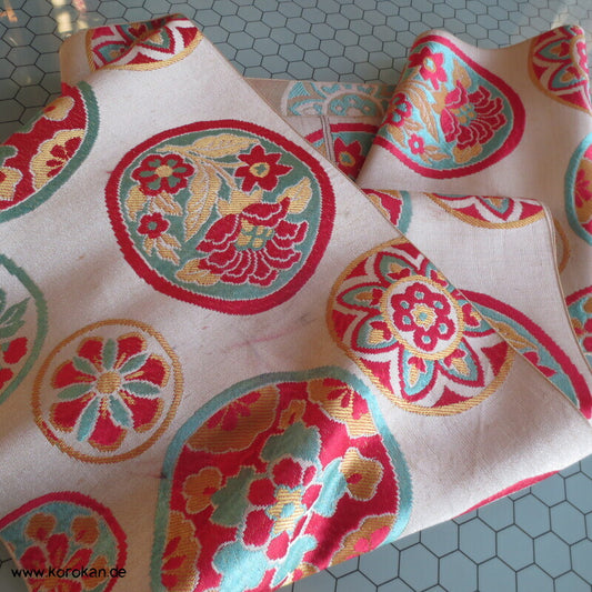 Araihari antiker Seidenbrokat Kimono Obi bunte Spiegel Stoff