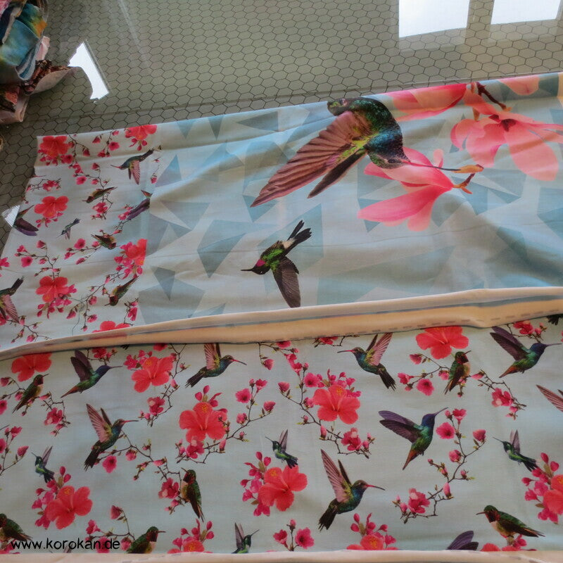 T Shirt Panel Kolibri Magnolien, Hibiskus