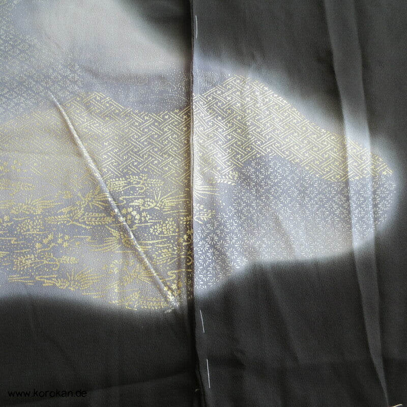 Tomesode, Kranichstickerei Golddruck, Seidencrepe Karieba