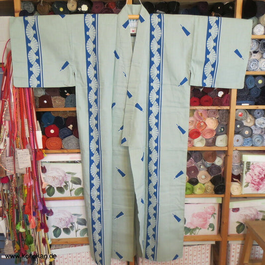 Streifen mit Fächern Yukata Kimono, reine Baumwolle