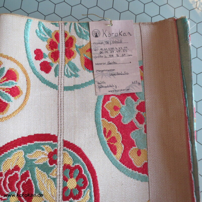 Araihari antiker Seidenbrokat Kimono Obi bunte Spiegel Stoff
