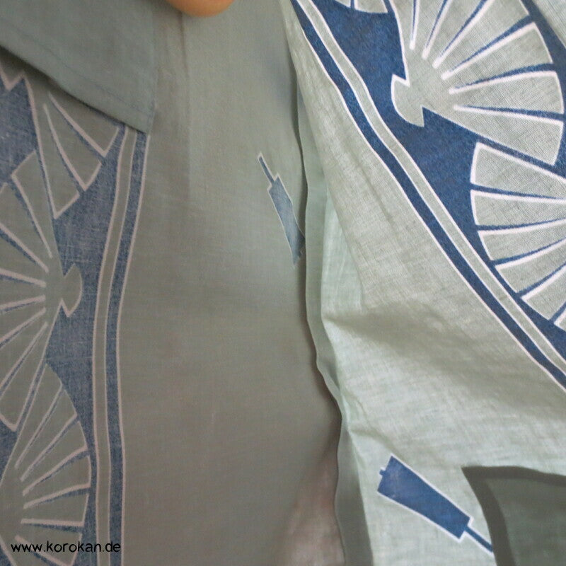 Streifen mit Fächern Yukata Kimono, reine Baumwolle