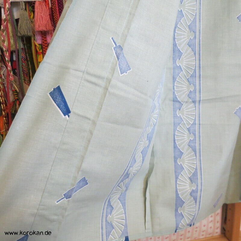 Streifen mit Fächern Yukata Kimono, reine Baumwolle