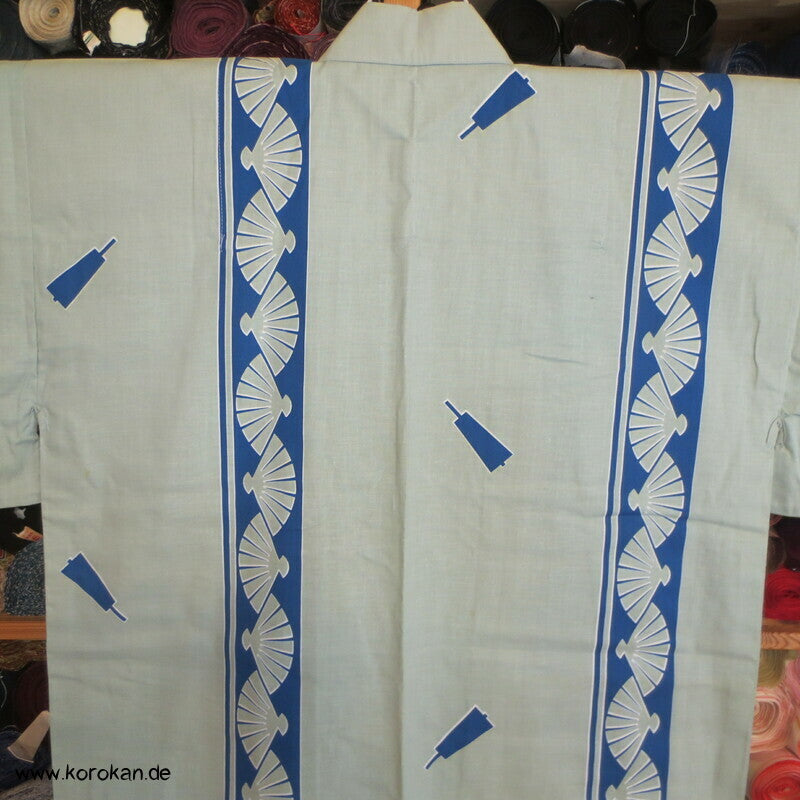 Streifen mit Fächern Yukata Kimono, reine Baumwolle