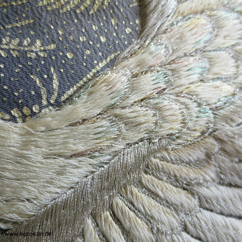 Tomesode, Kranichstickerei Golddruck, Seidencrepe Karieba