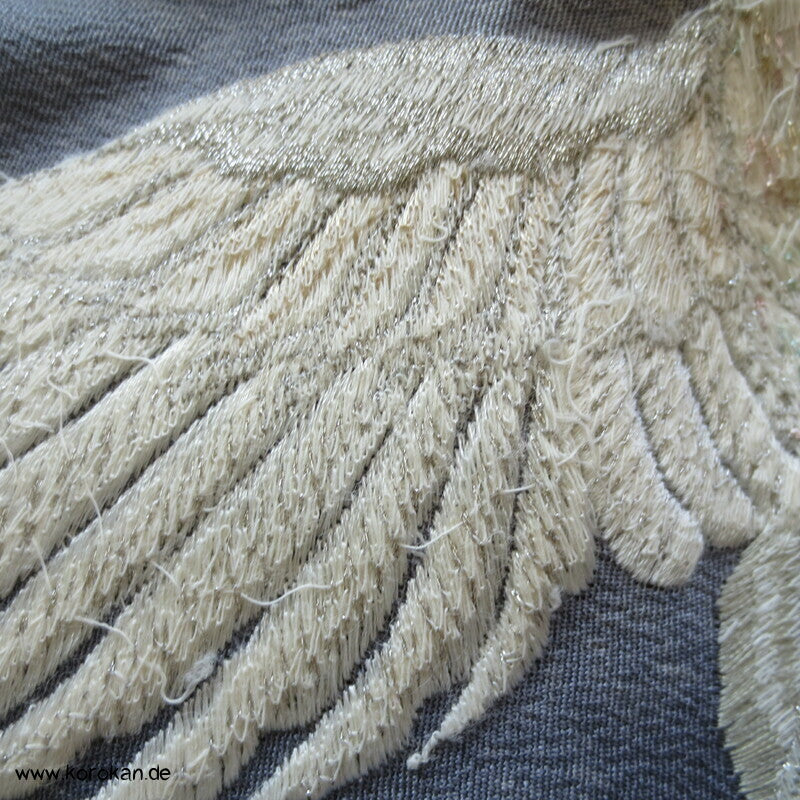 Tomesode, Kranichstickerei Golddruck, Seidencrepe Karieba