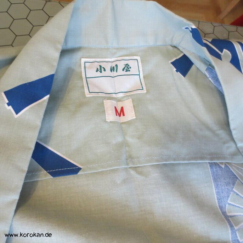 Streifen mit Fächern Yukata Kimono, reine Baumwolle