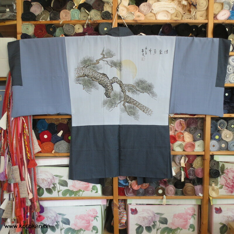 alte Kiefer Gedicht Futter Haori, Tsumugi Kasuri Seide