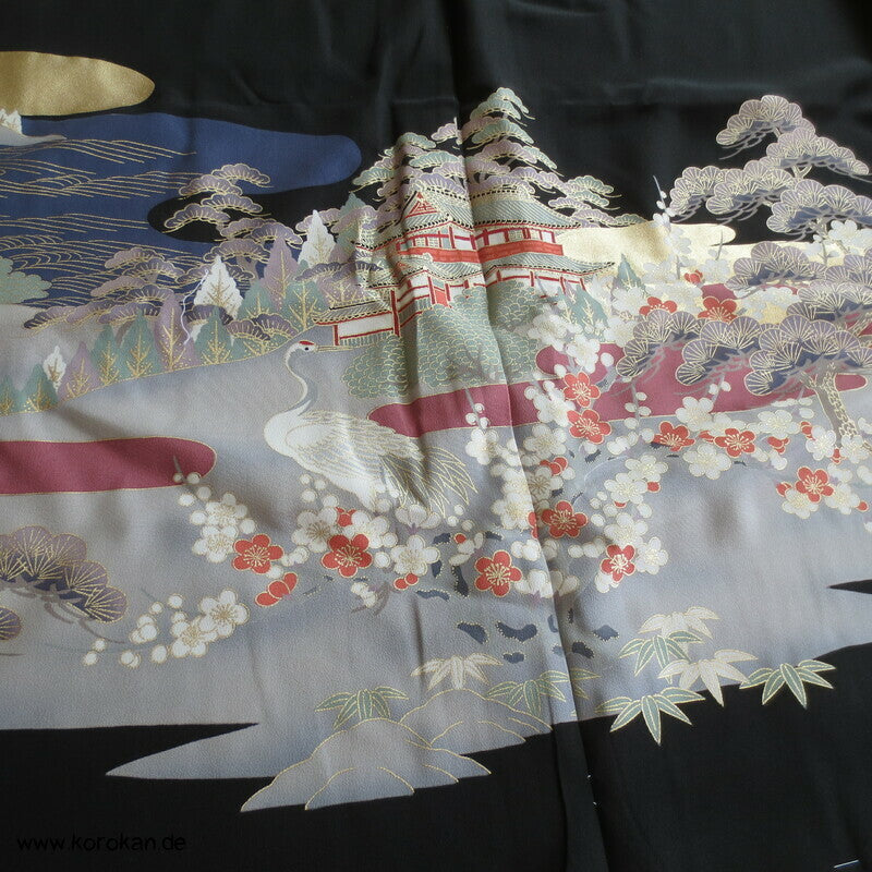 Tomesode Landschaft mit Kranichen Seiden Karieba