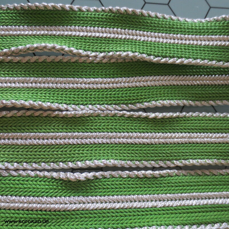 superbreiter grün silberner Obijime, Seide / Lurex