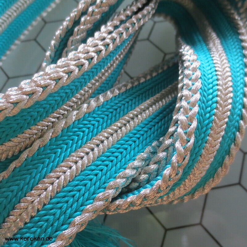superbreiter türkis silberner Obijime, Seide / Lurex