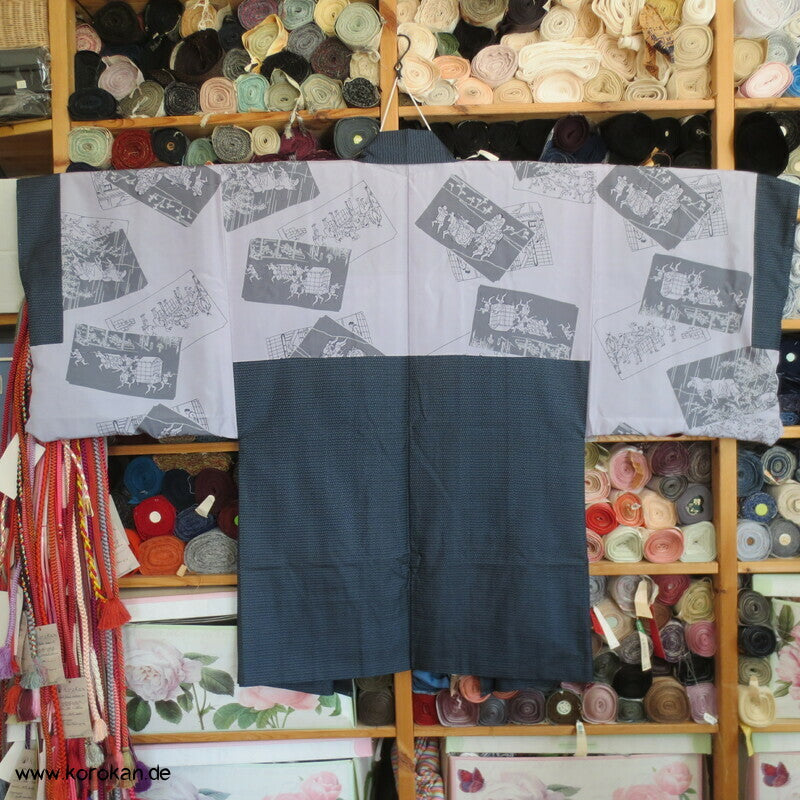 Daimiyo Prozession Futter Haori Tsumugi Kasuri Seide Männer Kimono Jacke
