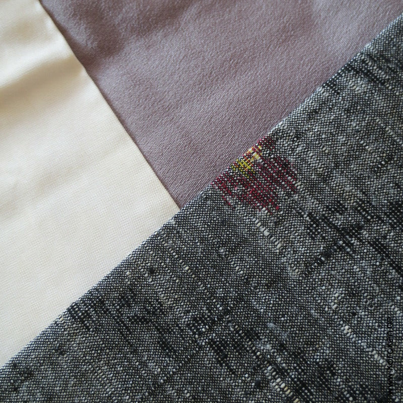 Tsumugi Seiden Kasuri Kimono zarte Zweige in grau