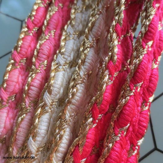 pink - rosa  - weiß - golden mit feinem Muster Obijime