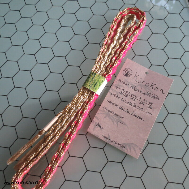 pink - rosa  - weiß - golden mit feinem Muster Obijime