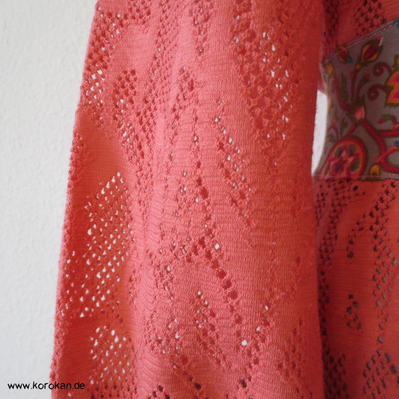 Baumwollspitzenjersey Kleid, farblich abgesetzt