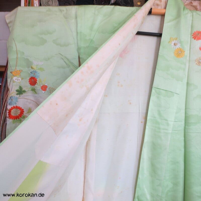 Blumenwagenstickereien Furisode Seiden Kimono