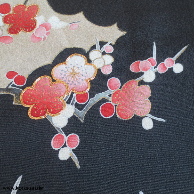 Sakura Zweige, grüner Ahorn Tomesode Seiden Kimono