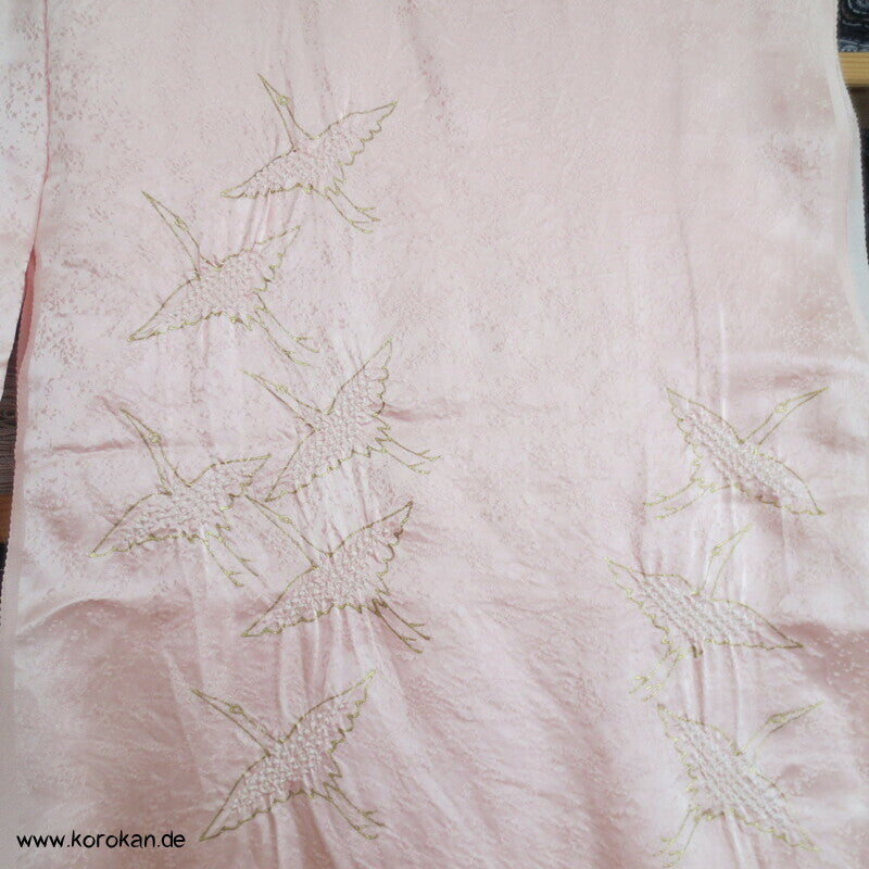 Shibori Goldkraniche Seidendamast Karieba für Juban