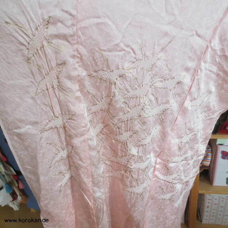 Shibori Goldkraniche Seidendamast Karieba für Juban