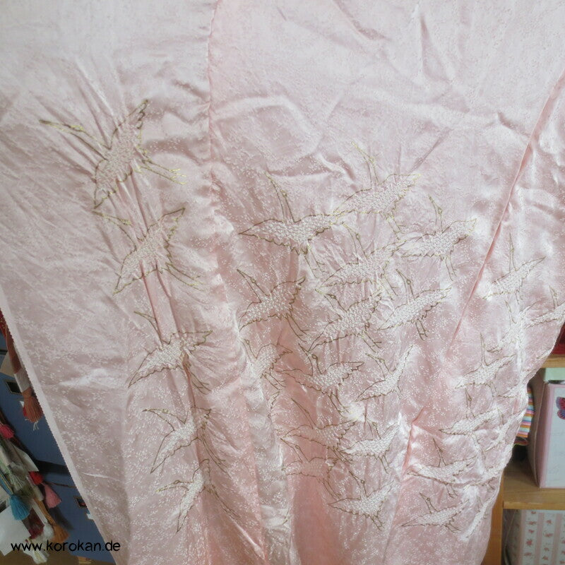 Shibori Goldkraniche Seidendamast Karieba für Juban