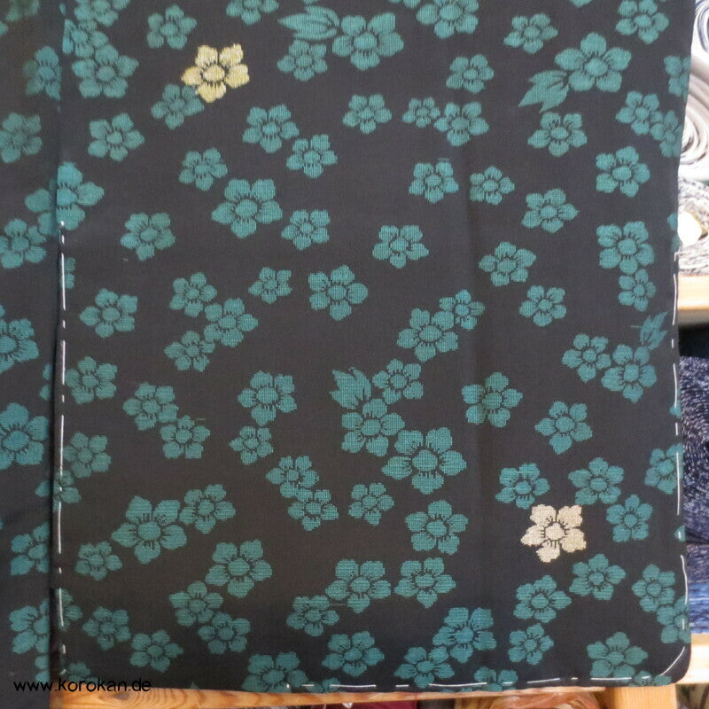 türkise Blüten auf schwarz Komon Kimono, Organza Jacquard